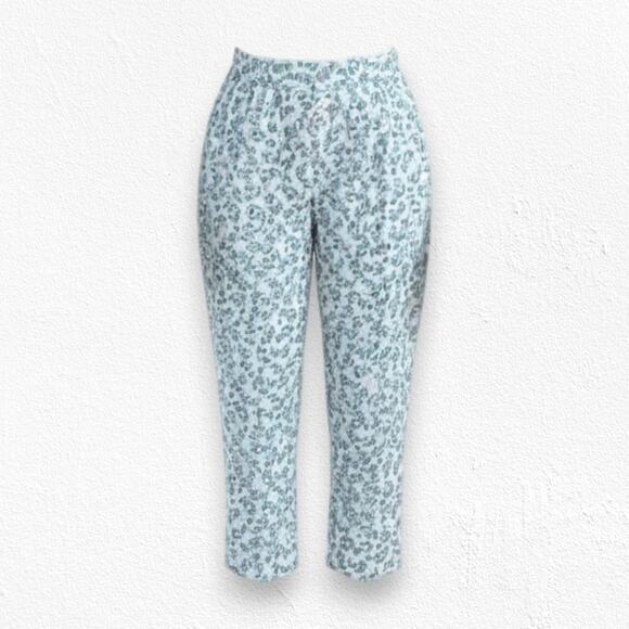Theory White Blue Floral Silk Mid Rise Tapered Boho Whimsy Pants Trousers Size 0 - Picture 1 of 11